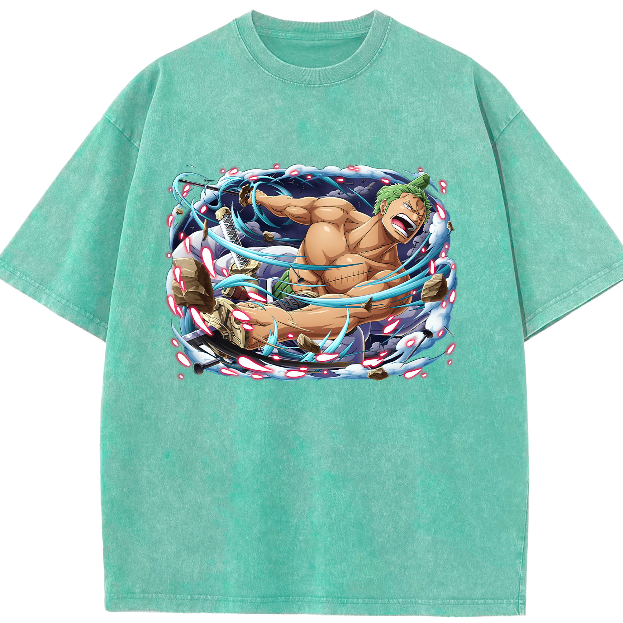 ワンピース ロロノア・ゾロ ONE PIECE Roronoa Zoro 綿100% ヴィンテージ風 半袖Tシャツ（フロントプリント）